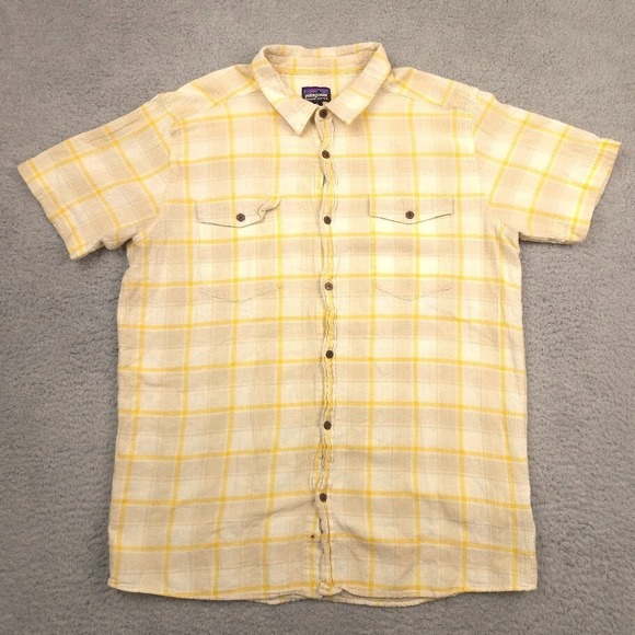Patagonia Other - Patagonia‎ Mens Organic Cotton Shirt XL Yellow Plaid Short Sleeve Western Style